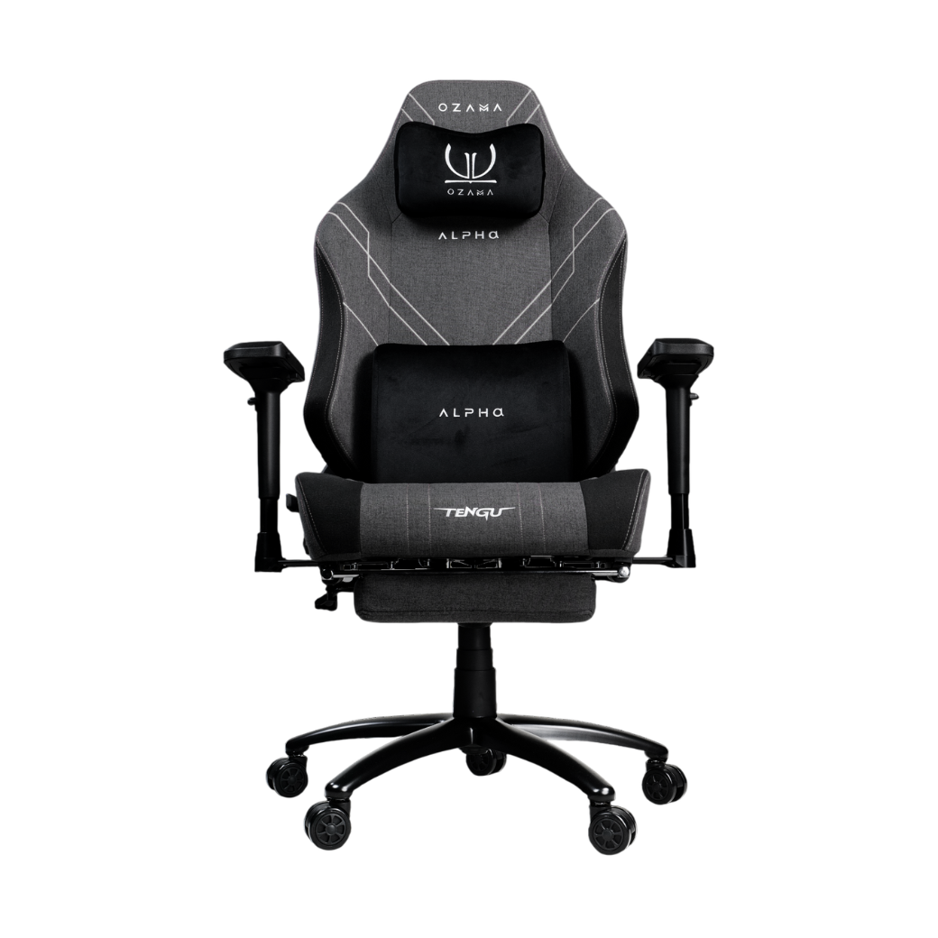บัลลังก์เกมมิ่ง OZAMA ภายใต้แบรนด์ TENGUGAMINGGEARS รุ่น ALPHA FABRIC (CH-AP-F-BKF) สีดำ เบาะผ้า มีที่พักเท้า